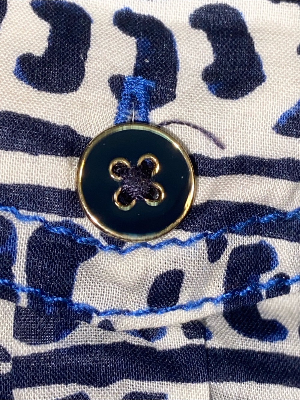 TORY BURCH GEO MEDALLION BUTTON DOWN SHIRT Navy Blue & Tan - Picture 3 of 7